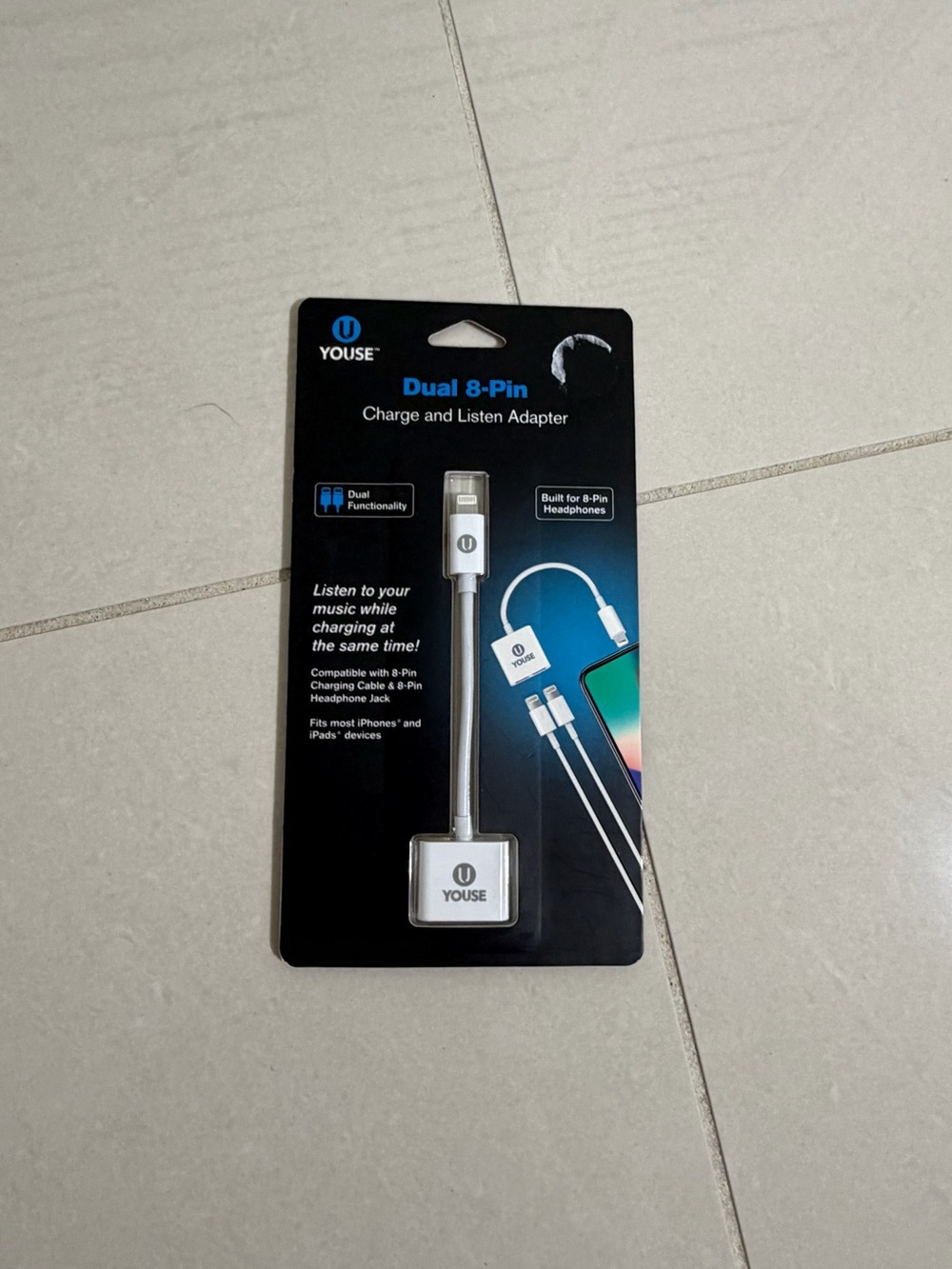 Dual 8-Pin Charge and Listen Adapter - White